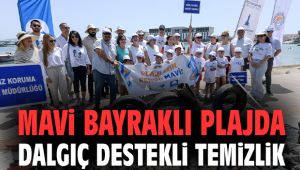 Mavi bayraklı plajda dalgıç destekli temizlik